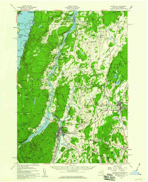 Whitehall, New York 1950 (1965) USGS Old Topo Map Reprint 15x15 VT Quad 140291