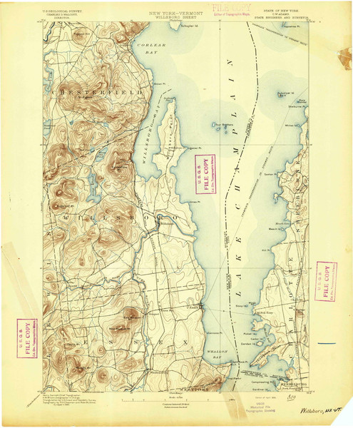 Willsboro, New York 1895 () USGS Old Topo Map Reprint 15x15 VT Quad 144489