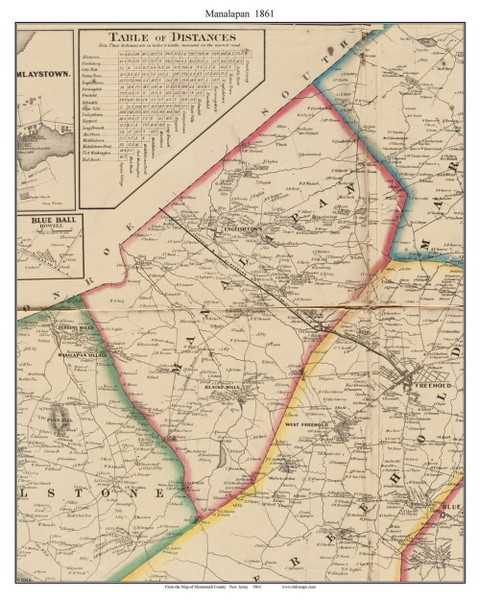 Manalapan, New Jersey 1861 Old Town Map Custom Print - Monmouth Co.