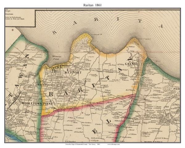 Raritan, New Jersey 1861 Old Town Map Custom Print - Monmouth Co. Raritan, New Jersey 1861 Old Town Map Custom Print - Monmouth Co.