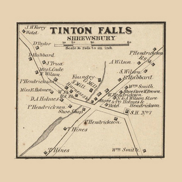 Tinton Falls  Shrewsbury, New Jersey 1861 Old Town Map Custom Print - Monmouth Co.