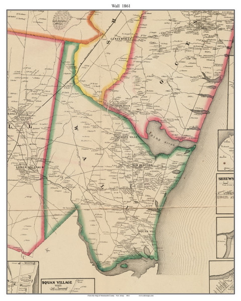 Wall, New Jersey 1861 Old Town Map Custom Print - Monmouth Co.