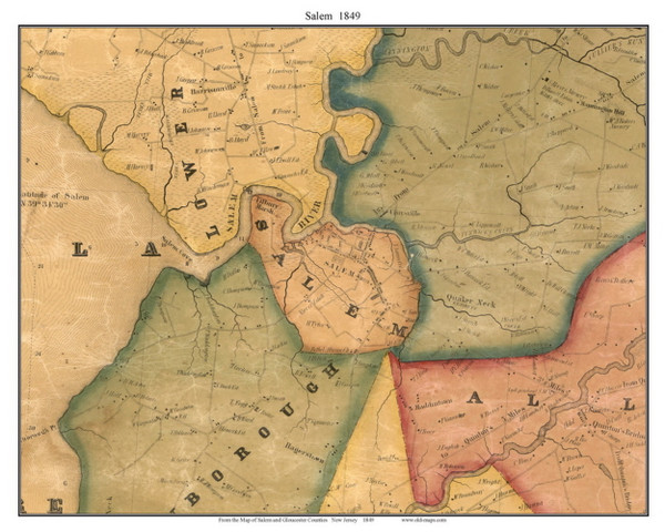 Salem, New Jersey 1849 Old Town Map Custom Print - Salem & Gloucester Co.