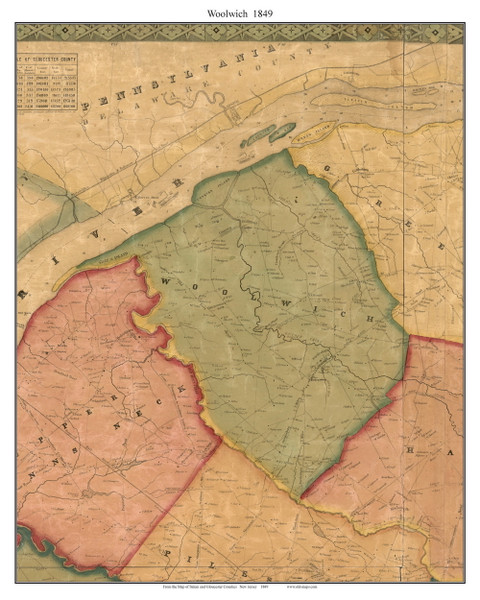 Woolwich, New Jersey 1849 Old Town Map Custom Print - Salem & Gloucester Co.