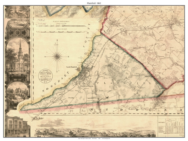 Plainfield, New Jersey 1862 Old Town Map Custom Print - Union Co.