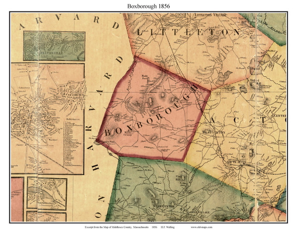 Boxborough Massachusetts 1856 Old Town Map Custom Print - Middlesex Co.