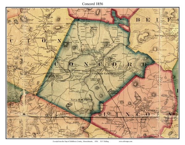 Concord Massachusetts 1856 Old Town Map Custom Print - Middlesex Co.