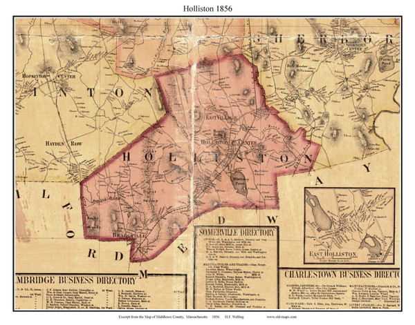Holliston Massachusetts 1856 Old Town Map Custom Print - Middlesex Co. Holliston Massachusetts 1856 Old Town Map Custom Print - Middlesex Co.
