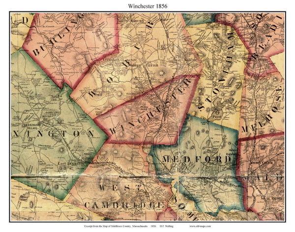 Winchester Massachusetts 1856 Old Town Map Custom Print - Middlesex Co.
