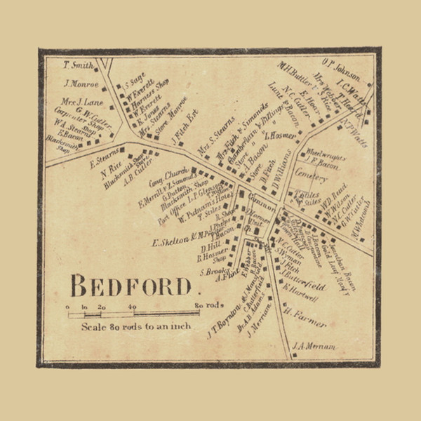 Bedford Village Massachusetts 1856 Old Town Map Custom Print - Middlesex Co.