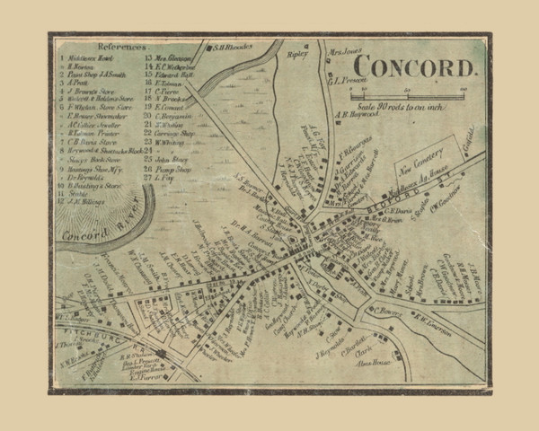 Concord Village Massachusetts 1856 Old Town Map Custom Print - Middlesex Co.