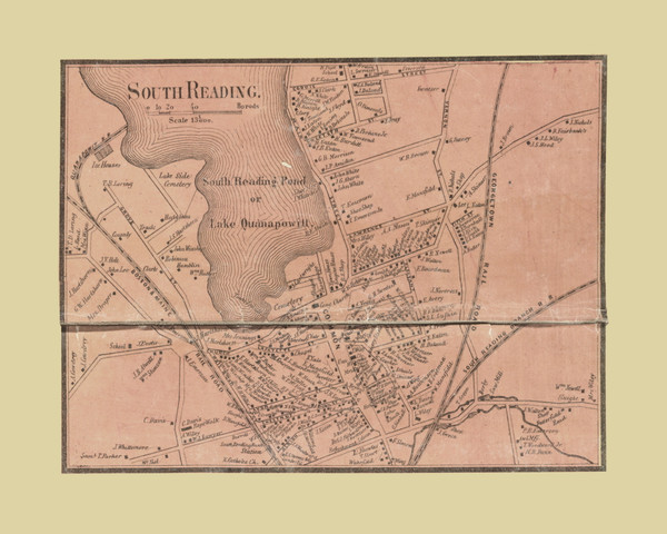 South Reading Village Massachusetts 1856 Old Town Map Custom Print - Middlesex Co.
