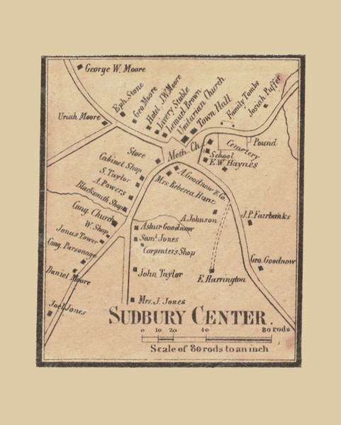 Sudbury Center Village - Sudbury Massachusetts 1856 Old Town Map Custom Print - Middlesex Co. Sudbury Center Village - Sudbury Massachusetts 1856 Old Town Map Custom Print - Middlesex Co.