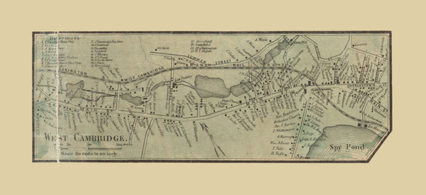 West Cambridge Village Massachusetts 1856 Old Town Map Custom Print - Middlesex Co.