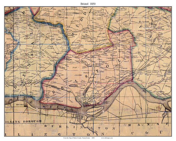 Bristol Township, Pennsylvania 1850 Old Town Map Custom Print - Bucks Co.