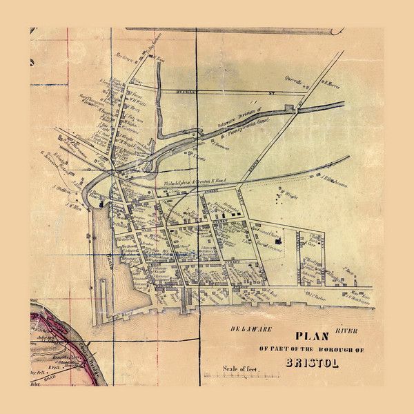 Bristol Village Township, Pennsylvania 1850 Old Town Map Custom Print - Bucks Co. Bristol Village Township, Pennsylvania 1850 Old Town Map Custom Print - Bucks Co.