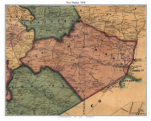 New Market, Maryland 1858 Old Town Map Custom Print - Frederick Co.