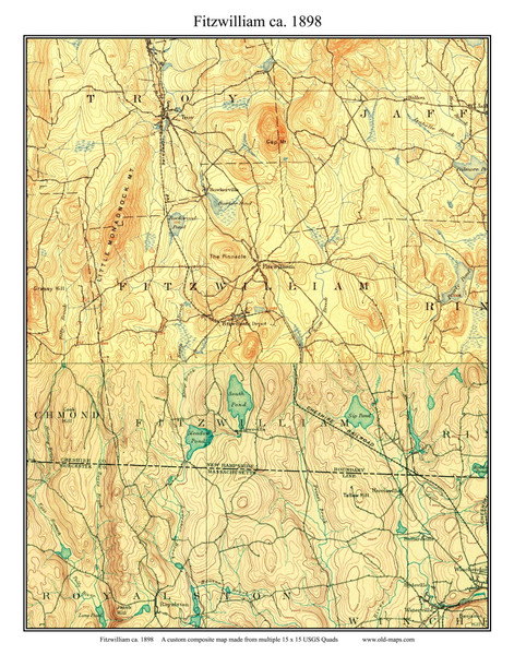Fitzwilliam 1898 - Custom USGS Old Topo Map - New Hampshire Cheshire Co. Towns