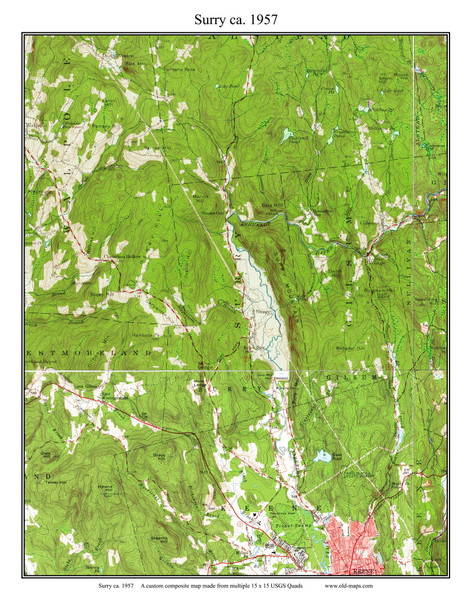 Surry 1957 - Custom USGS Old Topo Map - New Hampshire Cheshire Co. Towns