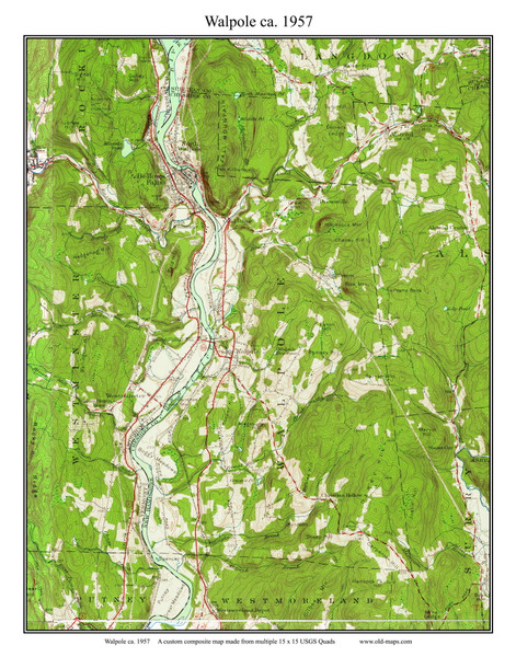 Walpole 1957 - Custom USGS Old Topo Map - New Hampshire Cheshire Co. Towns