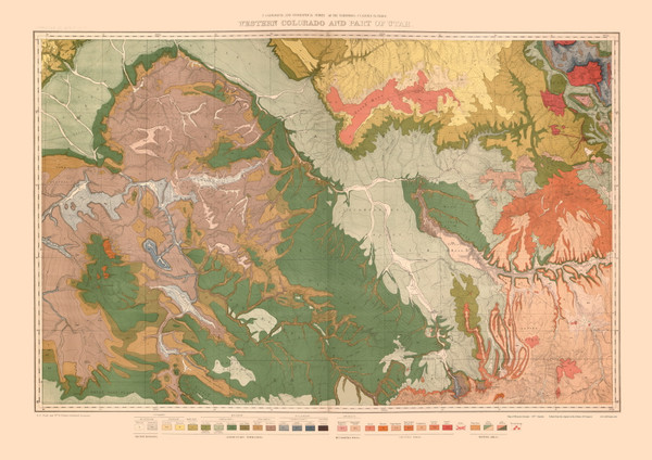 Western Colorado Geological, Colorado 1877 - Old Map Reprint - Colorado Atlas