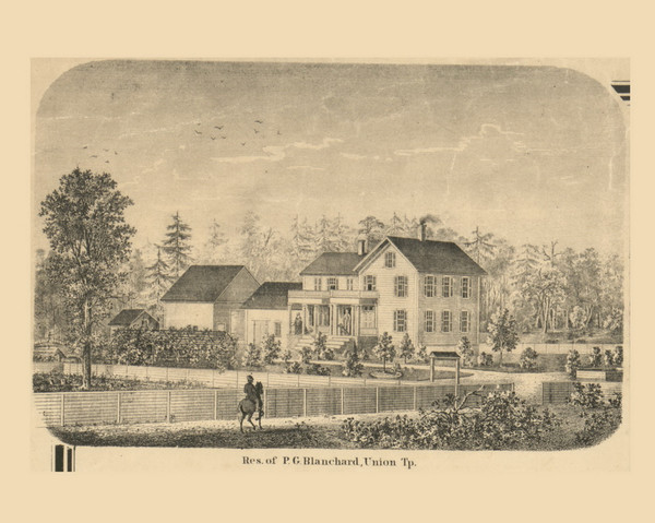 Blanchard Residence, Union Township, Pennsylvania 1866 Old Town Map Custom Print - Clearfield Co.