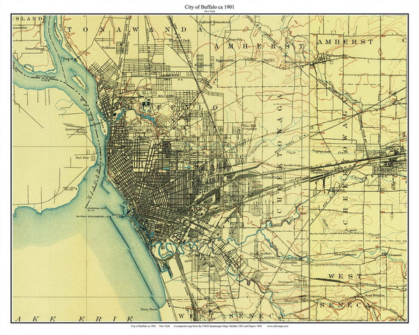 Buffalo City 1901 - Custom USGS Old Topo Map - New York - Lake Erie-Chatauqua