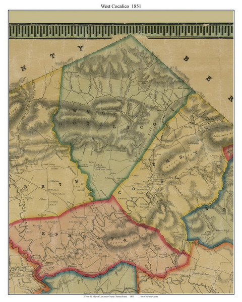 West Cocalico Township, Pennsylvania 1851 Old Town Map Custom Print - Lancaster Co.