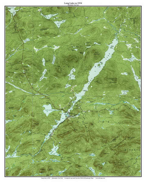 Long Lake 1954 - Custom USGS Old Topo Map - New York - Adirondack Lakes