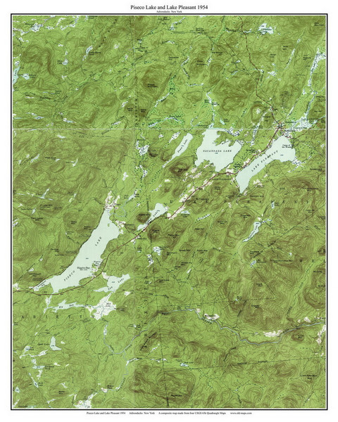 Piseco Lake and Lake Pleasant 1954 - Custom USGS Old Topo Map - New York - Adirondack Lakes