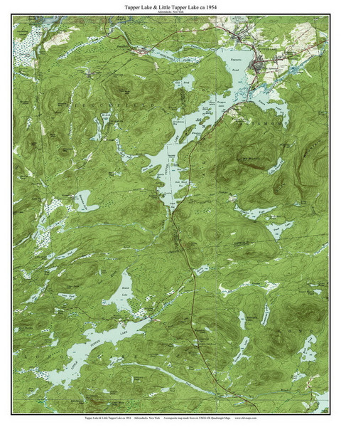 Tupper & Little Tupper Lakes 1954 - Custom USGS Old Topo Map - New York - Adirondack Lakes