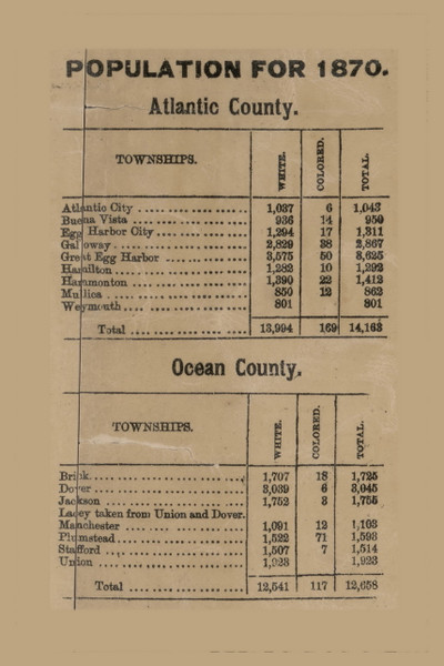 Population of Atlantic & Ocean Counties, New Jersey 1872 Old Town Map Custom Print - Atlantic Co. Population of Atlantic & Ocean Counties, New Jersey 1872 Old Town Map Custom Print - Atlantic Co.