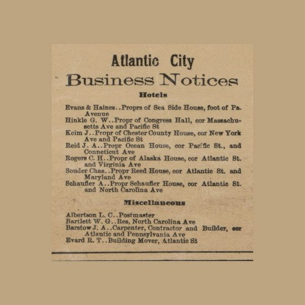 Atlantic City Business Notices, New Jersey 1872 Old Town Map Custom Print - Atlantic Co. Atlantic City Business Notices, New Jersey 1872 Old Town Map Custom Print - Atlantic Co.
