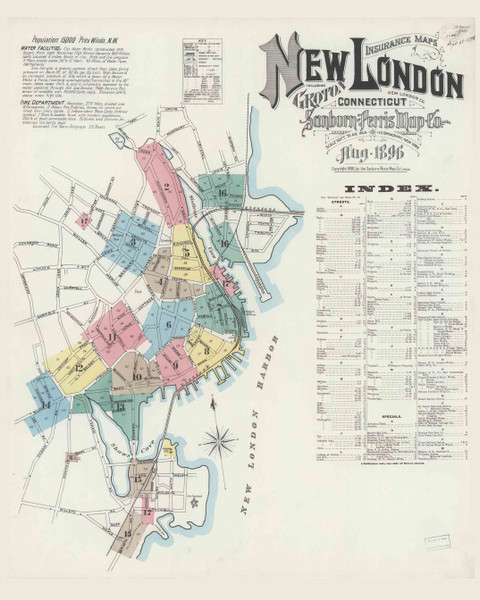 New London, Connecticut 1896 - Old Map Connecticut Fire Insurance Index