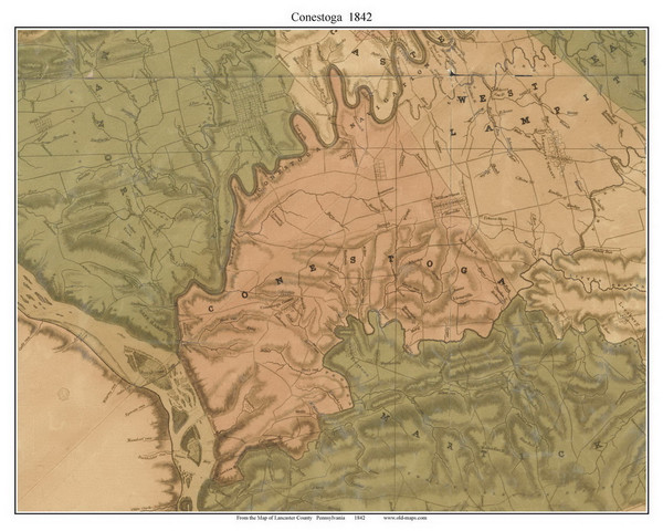 Conestoga Township, Pennsylvania 1842 Old Town Map Custom Print - Lancaster Co.