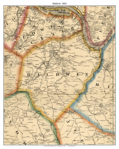 Baldwin Township, Pennsylvania 1862 Old Town Map Custom Print - Allegheny Co. Baldwin Township, Pennsylvania 1862 Old Town Map Custom Print - Allegheny Co.