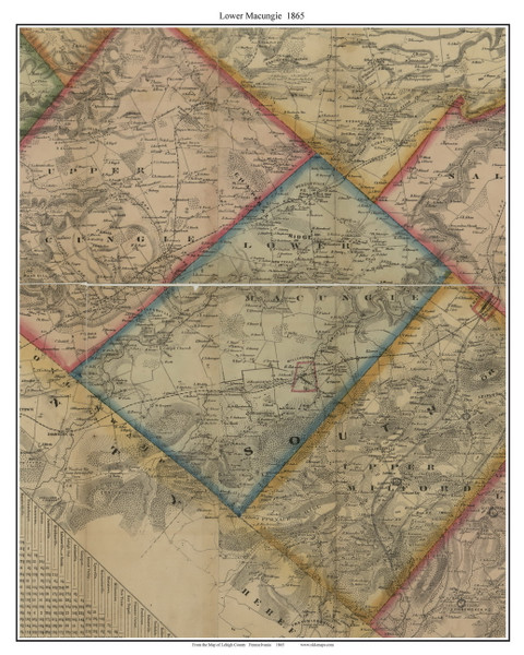 Lower Macungie Township, Pennsylvania 1865 Old Town Map Custom Print - Lehigh Co.
