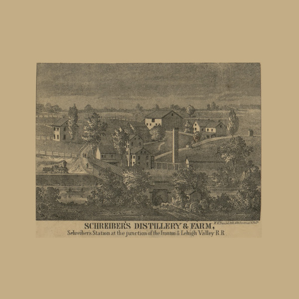 Schreibers Distillery Picture, Pennsylvania 1865 Old Town Map Custom Print - Lehigh Co.