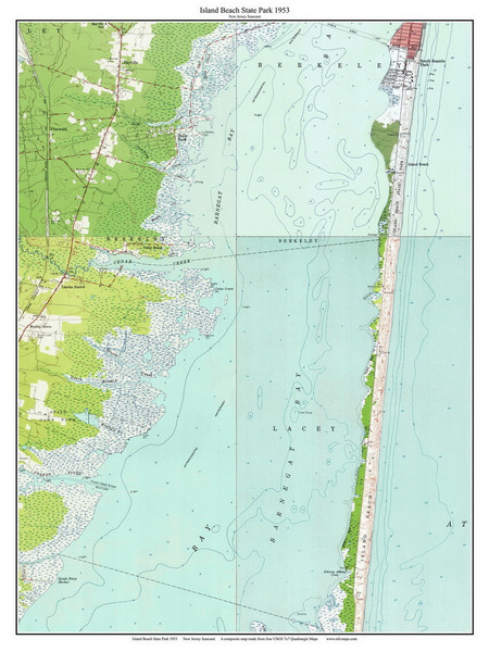 Island Beach State Park 1953 - Custom USGS Old Topo Map - New Jersey 07 Island Beach State Park 1953 - Custom USGS Old Topo Map - New Jersey 07