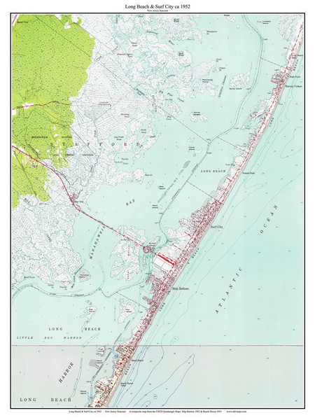 Long Beach and Surf City 1952 - Custom USGS Old Topo Map - New Jersey 10