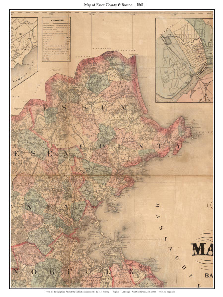 Essex & Suffolk County Massachusetts 1861 Old Map Custom Print - H.F. Walling MA Counties Other