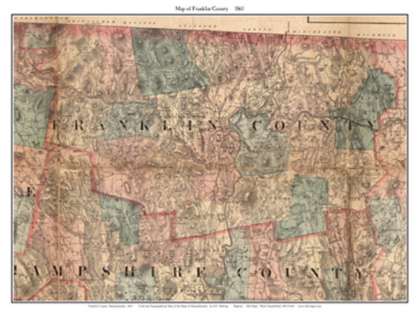 Franklin County Massachusetts 1861 Old Map Custom Print - H.F. Walling MA Counties Other