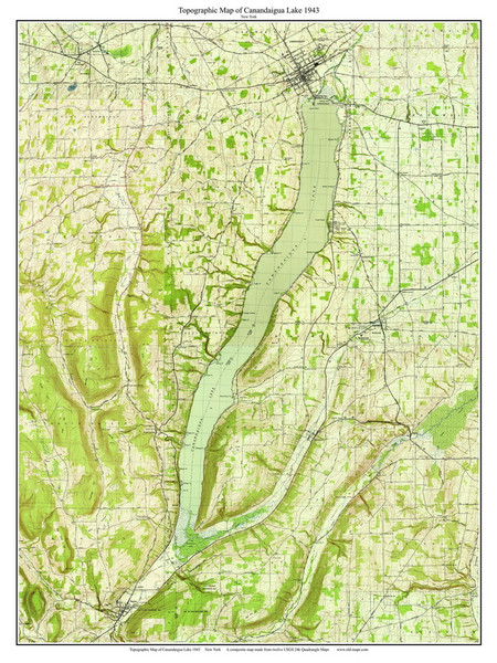 Canandaigua Lake 1943 - Custom USGS Old Topo Map - New York - Finger Lakes