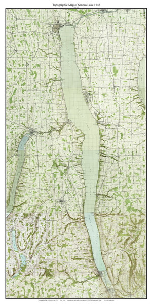 Seneca Lake 1943 - Custom USGS Old Topo Map - New York - Finger Lakes