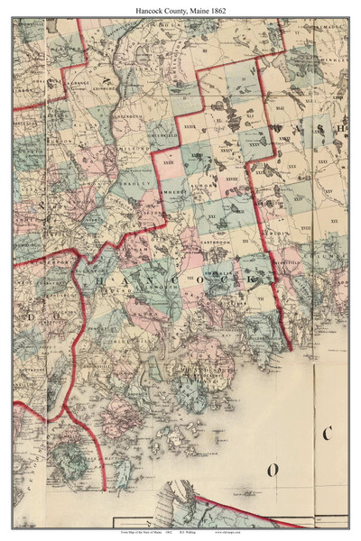 Hancock County, Maine 1862 - Old Map Custom Reprint - Counties Other