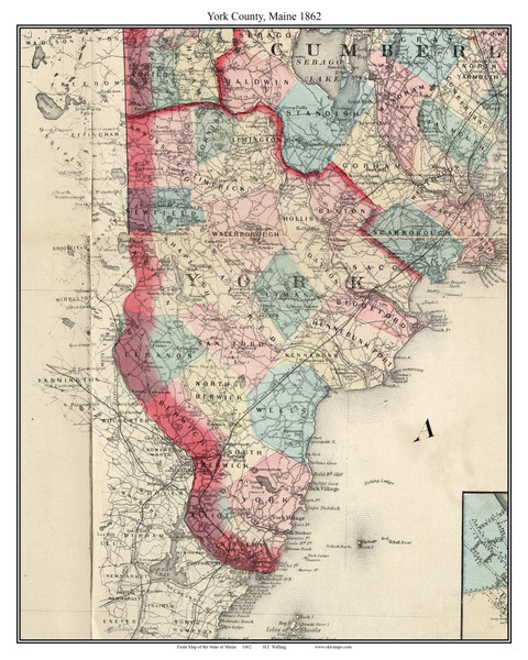 York County, Maine 1862 - Old Map Custom Reprint - Counties Other