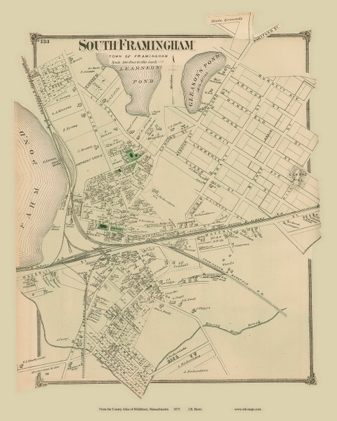 South Framingham, Massachusetts 1875 Old Town Map Reprint - Middlesex Co. South Framingham, Massachusetts 1875 Old Town Map Reprint - Middlesex Co.
