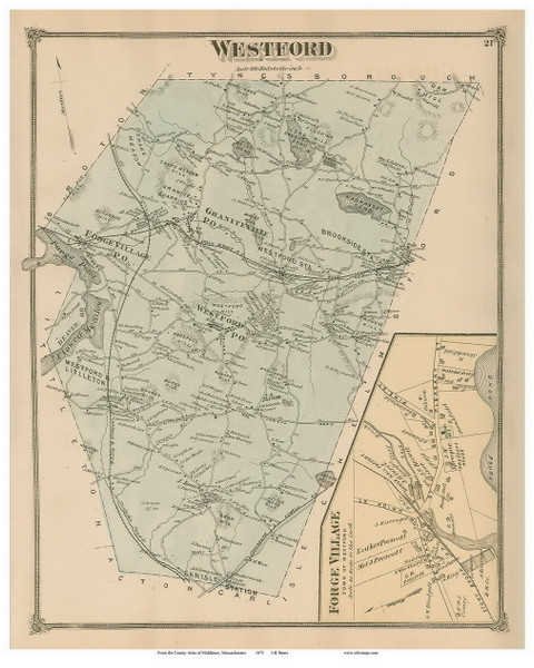 Westford, Massachusetts 1875 Old Town Map Reprint - Middlesex Co. Westford, Massachusetts 1875 Old Town Map Reprint - Middlesex Co.