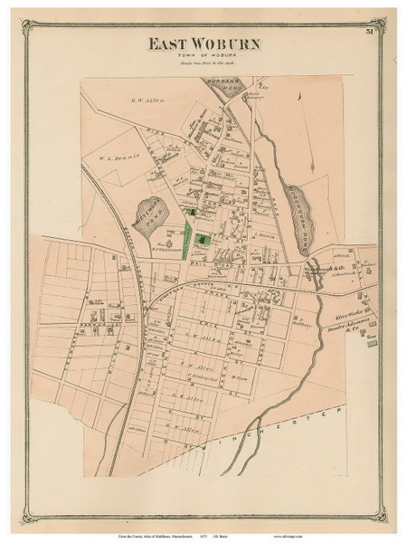 East Woburn Village, Massachusetts 1875 Old Town Map Reprint - Middlesex Co.