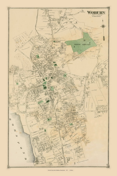Woburn Village, Massachusetts 1875 Old Town Map Reprint - Middlesex Co.